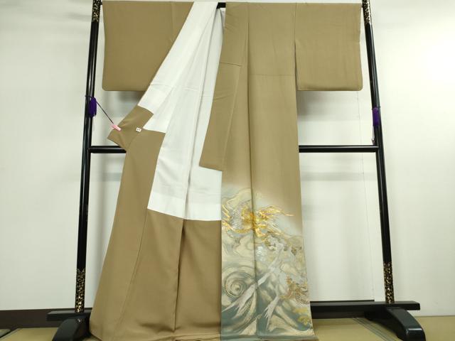 平和屋本店■極上　金彩工芸　長谷川宏　色留袖　吉祥金襴　駒刺繍　龍　立波　暈し染め　金銀彩　本金箔　桑染色地　逸品　DZAA2613kh5 - 平和屋