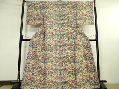 平和屋本店■希少　城間栄喜　琉球紅型　小紋　水辺に鶴と雲に花舟文様紅型　参考資料付き　逸品　未使用　DZAA2615kh5 - 平和屋