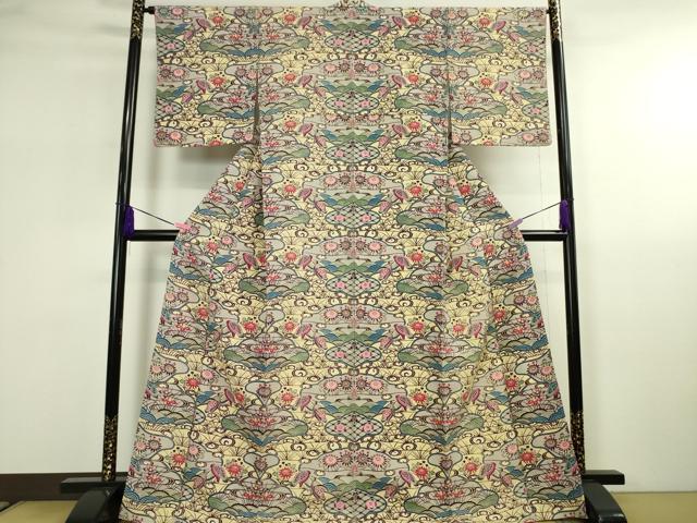 平和屋本店■希少　城間栄喜　琉球紅型　小紋　水辺に鶴と雲に花舟文様紅型　参考資料付き　逸品　未使用　DZAA2615kh5 - 平和屋