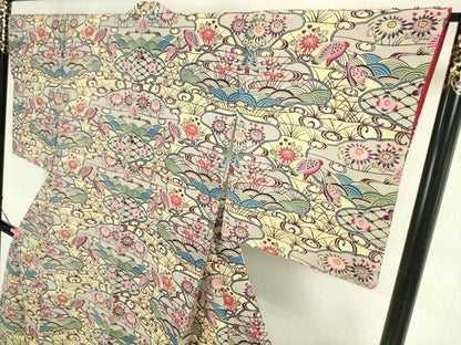 平和屋本店■希少　城間栄喜　琉球紅型　小紋　水辺に鶴と雲に花舟文様紅型　参考資料付き　逸品　未使用　DZAA2615kh5 - 平和屋