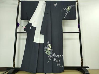 平和屋本店■極上　本加賀友禅作家　小田美知代　訪問着　枝花文　留紺色地　逸品　DZAA2643kh5 - 平和屋