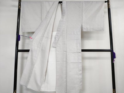 平和屋本店■極上　男性 ミント染ちりめん御召 単衣 糸染:水戸一枝 監修工房さきち 直島の風 観世水 桜鼠色地　逸品　未使用　DZAA2649kh5 - 平和屋