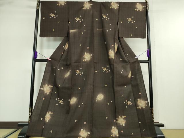 平和屋本店■極上　経節紬　単衣　吹寄せ花籠文　鉄黒色地　逸品　未使用　DZAA2655kh5 - 平和屋