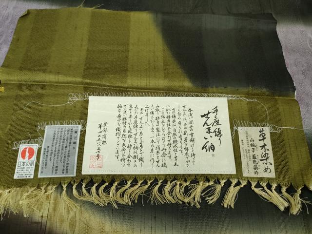 平和屋本店■極上 夏物 十日町 名門青柳謹製 櫛引織 赤城紬 草木染 訪問着 手座繰 ぜんまい紬 山梔子色 藍色染 証紙付き 逸品　DZAA2710kh5 - 平和屋