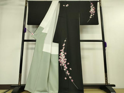 平和屋本店■極上　本加賀友禅作家　鬼島武司　訪問着　胡蝶蘭　黒地　逸品　DZAA2749kh5 - 平和屋