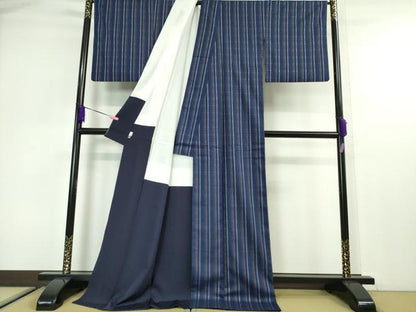 平和屋本店■極上　藍造り国選定無形文化財　藍師・佐藤昭人　藍香房　花織　お召　間道　逸品　DZAA2841kh5