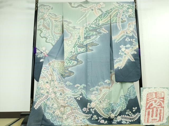平和屋本店■極上　越後十日町の一流染匠　桐屋・翠山工房　振袖　辻ヶ花　絞り　暈し染め　金彩　金通し地　逸品　DZAA2858kh5 - 平和屋