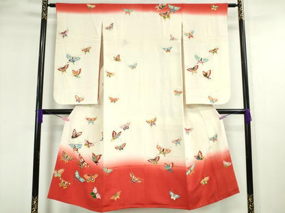 平和屋本店[]極上 七五三 女の子 7歳 祝着 駒刺繍 舞蝶文 暈し染め 鬼しぼ縮緬 金彩 逸品 DZAA2913kh5