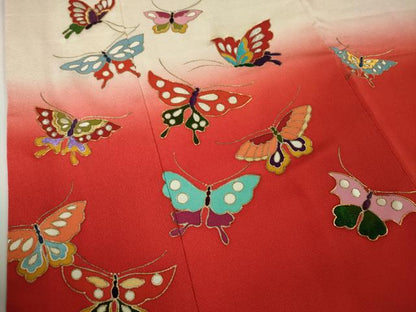 平和屋本店[]極上 七五三 女の子 7歳 祝着 駒刺繍 舞蝶文 暈し染め 鬼しぼ縮緬 金彩 逸品 DZAA2913kh5
