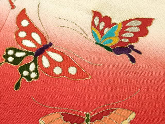 平和屋本店[]極上 七五三 女の子 7歳 祝着 駒刺繍 舞蝶文 暈し染め 鬼しぼ縮緬 金彩 逸品 DZAA2913kh5