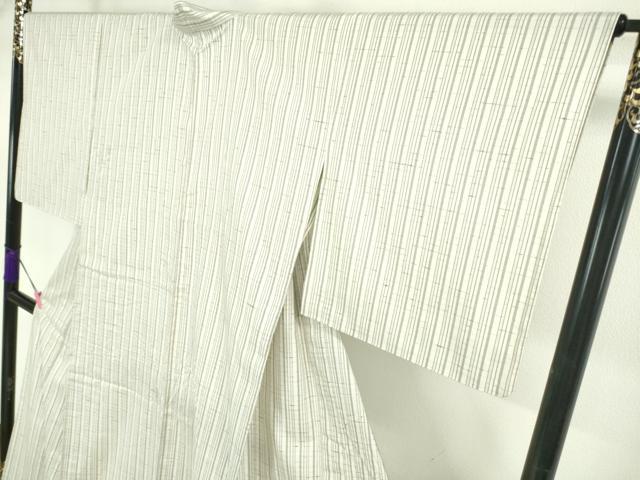 平和屋本店■極上　置賜紬　単衣　古代糸織縞紬　中村工房謹製　春霞　証紙付き　逸品　DZAA2974kh5 - 平和屋