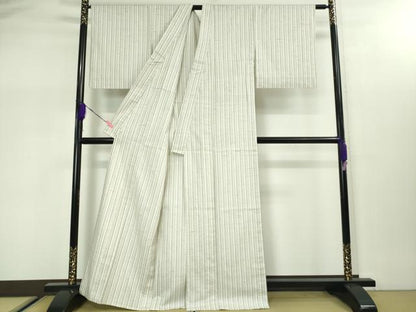 平和屋本店■極上　置賜紬　単衣　古代糸織縞紬　中村工房謹製　春霞　証紙付き　逸品　DZAA2974kh5 - 平和屋