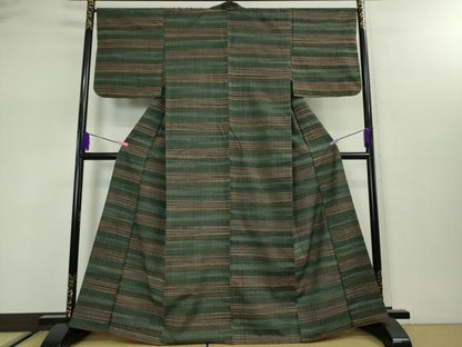 平和屋本店■極上　郡上紬　草木染　横段文　逸品　DZAA2986kh5 - 平和屋