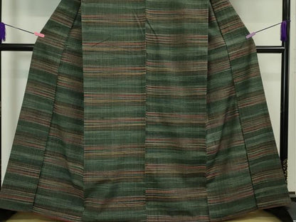 平和屋本店■極上　郡上紬　草木染　横段文　逸品　DZAA2986kh5 - 平和屋