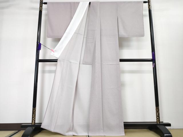 平和屋本店■極上　夏物　江戸小紋　絽縮緬　万筋　梅鼠色×薄柿色　反端付き　逸品　未使用　DZAA2989kh5 - 平和屋