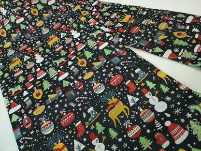 平和屋本店■極上　西陣 大光織物謹製 全通柄 九寸名古屋帯 クリスマス トナカイ 雪だるま 黒地 金糸 証紙付き　逸品　新品　DZAA3032kh5 - 平和屋