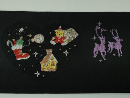 平和屋本店■極上 西陣 大光謹製 九寸名古屋帯 クリスマス サンタクロース トナカイ 雪だるま 黒地 金銀糸 証紙付き 逸品 新品 DZAA3034kh5 - 平和屋