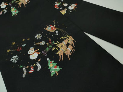 平和屋本店■極上 西陣 大光謹製 九寸名古屋帯 クリスマス サンタクロース トナカイ 雪だるま 黒地 金銀糸 証紙付き 逸品 新品 DZAA3034kh5 - 平和屋