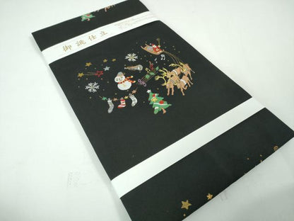 平和屋本店■極上 西陣 大光謹製 九寸名古屋帯 クリスマス サンタクロース トナカイ 雪だるま 黒地 金銀糸 証紙付き 逸品 新品 DZAA3034kh5 - 平和屋