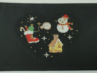 平和屋本店■極上 西陣 大光謹製 九寸名古屋帯 クリスマス サンタクロース トナカイ 雪だるま 黒地 金銀糸 証紙付き 逸品 新品 DZAA3034kh5 - 平和屋