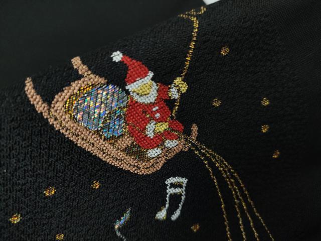 平和屋本店■極上 西陣 大光謹製 九寸名古屋帯 クリスマス サンタクロース トナカイ 雪だるま 黒地 金銀糸 証紙付き 逸品 新品 DZAA3034kh5 - 平和屋