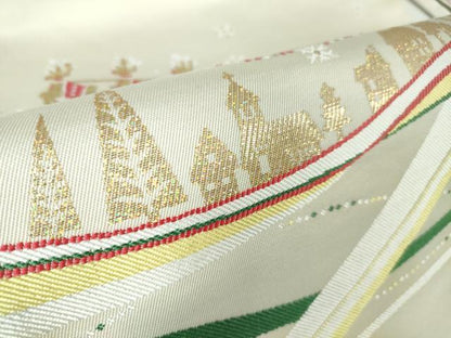 平和屋本店■極上　西陣　大光謹製　九寸名古屋帯　クリスマス　サンタクロース　トナカイ　金糸　証紙付き　逸品　新品　DZAA3039kh5