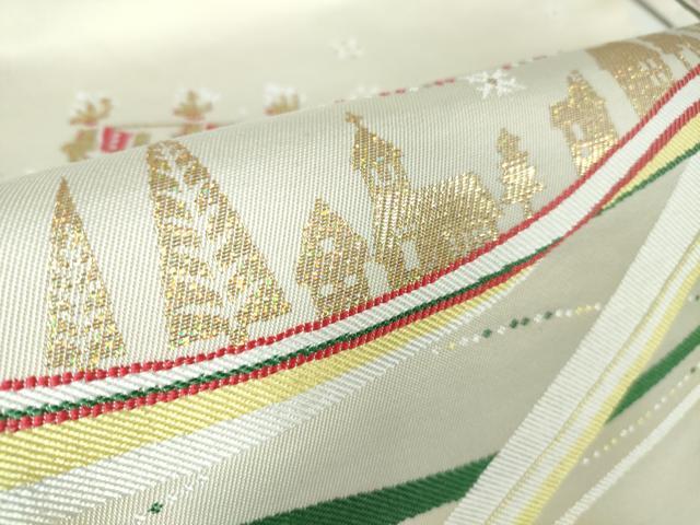 平和屋本店■極上　西陣　大光謹製　九寸名古屋帯　クリスマス　サンタクロース　トナカイ　金糸　証紙付き　逸品　新品　DZAA3039kh5