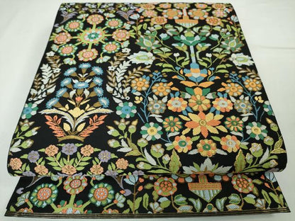 平和屋本店■極上　西陣　川島織物　六通柄　本袋帯　草花文　黒地　金糸　逸品　DZAA3049kh5 - 平和屋