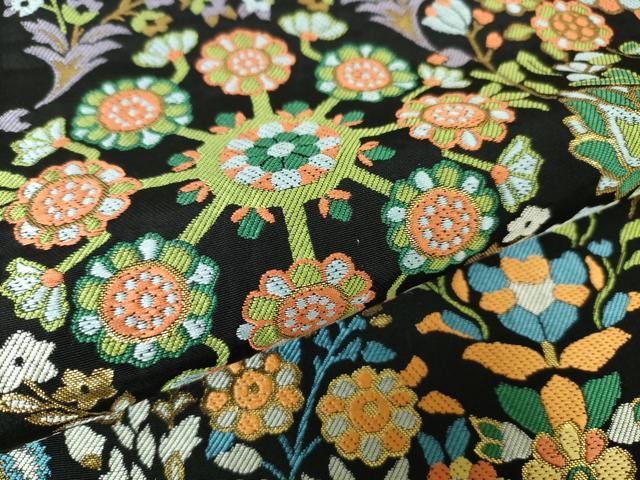 平和屋本店■極上　西陣　川島織物　六通柄　本袋帯　草花文　黒地　金糸　逸品　DZAA3049kh5 - 平和屋