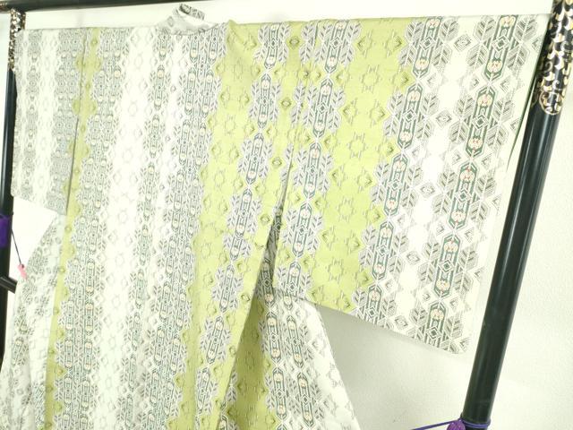 平和屋本店■超希少　人間国宝　鈴田滋人　木版摺更紗　訪問着　紬地　吉祥間道　逸品　未使用　DZAA3072kh5 - 平和屋