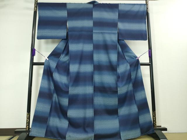平和屋本店■極上　藍造り国選定無形文化財　藍師・佐藤昭人　藍香房　紬　花織　変わり市松　逸品　未使用　DZAA3074kh5 - 平和屋