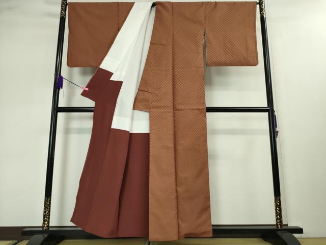 平和屋本店■超希少　本場黄八丈　市松綾織　東京都無形文化財　山下めゆ　遠州茶色地　たとう紙付き　逸品　DZAA3100kh5 - 平和屋