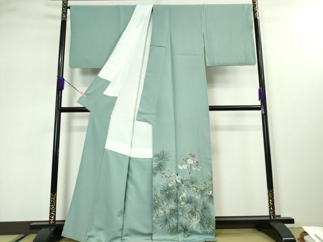 平和屋本店■極上　山口美術織物　皇室　伊勢神宮御用　西陣織　色留訪問着　総刺繍　休み鳥　松　藤　新橋色地　金糸　逸品　DZAA3105kh5 - 平和屋