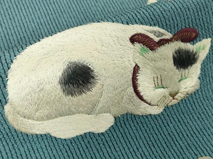 平和屋本店■極上　セミアンティーク　太鼓柄袋帯　総手刺繍　猫　蝶　縮緬地　金糸　逸品　DZAA3128kh5 - 平和屋