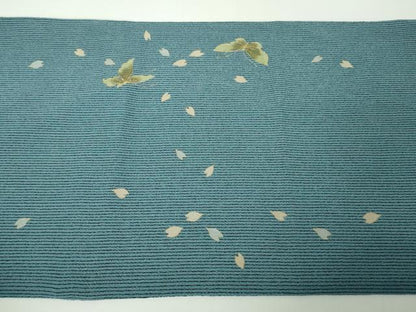 平和屋本店■極上　セミアンティーク　太鼓柄袋帯　総手刺繍　猫　蝶　縮緬地　金糸　逸品　DZAA3128kh5 - 平和屋