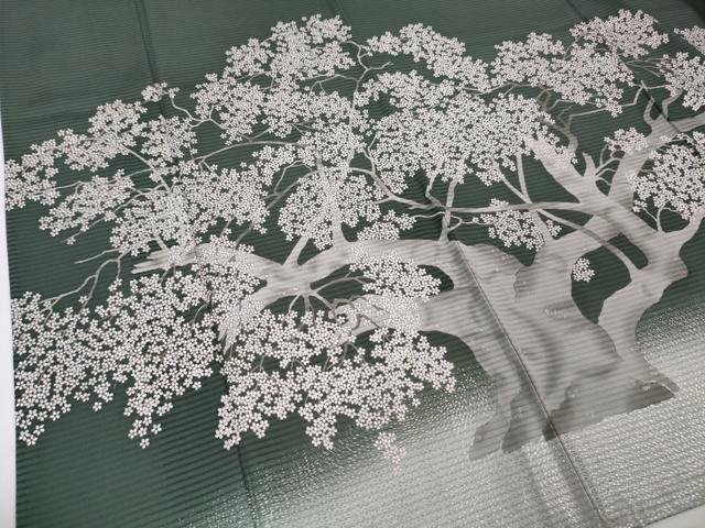 平和屋本店■極上　夏物　松尾光琳　訪問着　絽　桜　暈し染め　虫襖色地 　銀彩　五泉　皇室献上絹　反端付き　逸品　DZAA3170kh5 - 平和屋