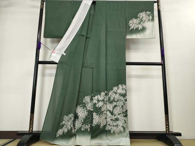 平和屋本店■極上　夏物　松尾光琳　訪問着　絽　桜　暈し染め　虫襖色地 　銀彩　五泉　皇室献上絹　反端付き　逸品　DZAA3170kh5 - 平和屋
