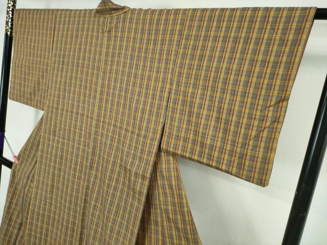 平和屋本店■極上　本場結城紬　重要無形文化財　格子　証紙付き　逸品　DZAA3190kh5 - 平和屋
