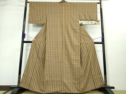 平和屋本店■極上　本場結城紬　重要無形文化財　格子　証紙付き　逸品　DZAA3190kh5 - 平和屋