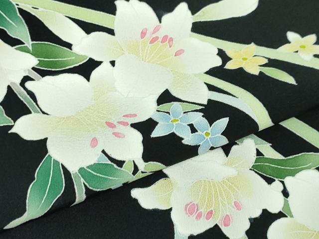 平和屋本店■極上　本加賀友禅作家　南克二　訪問着　草花文　黒地　逸品　DZAA3197kh5 - 平和屋