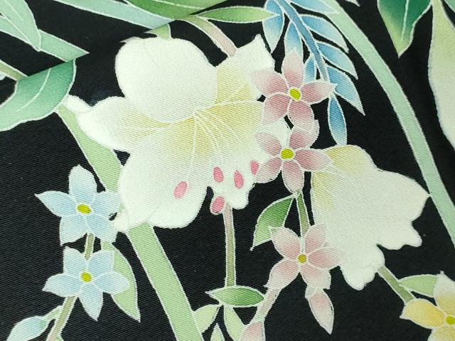 平和屋本店■極上　本加賀友禅作家　南克二　訪問着　草花文　黒地　逸品　DZAA3197kh5 - 平和屋
