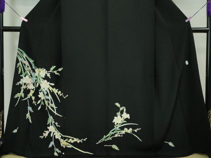 平和屋本店■極上　本加賀友禅作家　南克二　訪問着　草花文　黒地　逸品　DZAA3197kh5 - 平和屋
