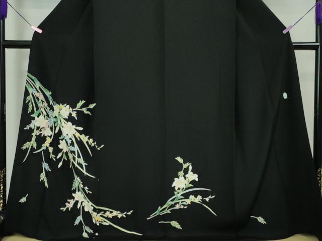 平和屋本店■極上　本加賀友禅作家　南克二　訪問着　草花文　黒地　逸品　DZAA3197kh5 - 平和屋