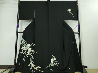 平和屋本店■極上　本加賀友禅作家　南克二　訪問着　草花文　黒地　逸品　DZAA3197kh5 - 平和屋