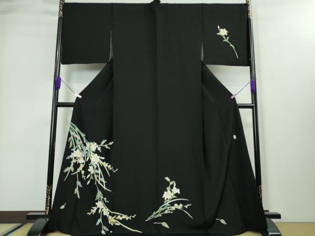 平和屋本店■極上　本加賀友禅作家　南克二　訪問着　草花文　黒地　逸品　DZAA3197kh5 - 平和屋