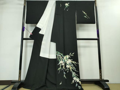 平和屋本店■極上　本加賀友禅作家　南克二　訪問着　草花文　黒地　逸品　DZAA3197kh5 - 平和屋