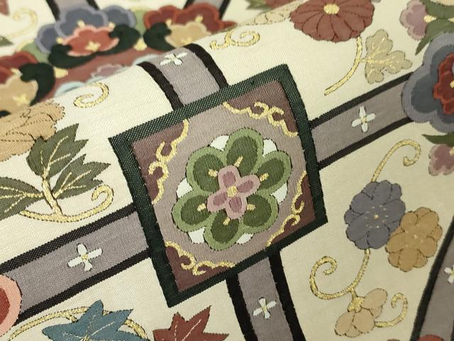 平和屋本店■極上　明綴れ　全通柄袋帯　正倉院花文　金糸　逸品　未使用　DZAA3222kh5