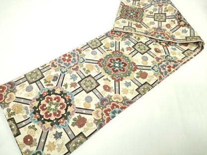 平和屋本店■極上　明綴れ　全通柄袋帯　正倉院花文　金糸　逸品　未使用　DZAA3222kh5