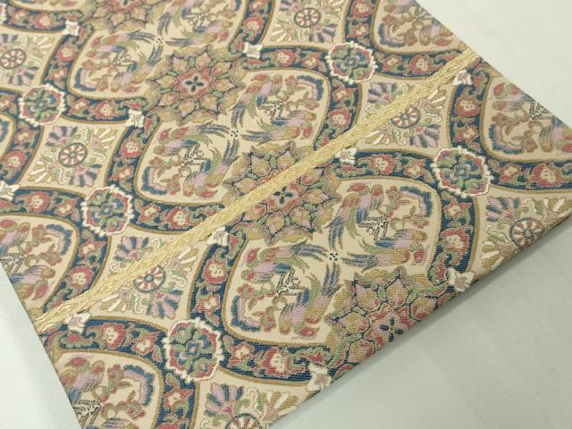 平和屋本店■極上　龍村晋謹製　全通柄袋帯　鸚哥花唐草文錦　本藍　金糸　逸品　DZAA3234kh5 - 平和屋
