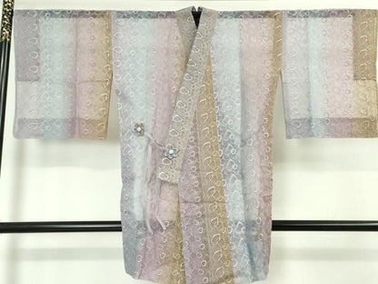 平和屋本店■極上　オーガンジー　道中着　スリーシーズン　春夏秋　塵除け　ロング丈　輪重ね　暈し染め　逸品　未使用　DZAA3273kh5 - 平和屋